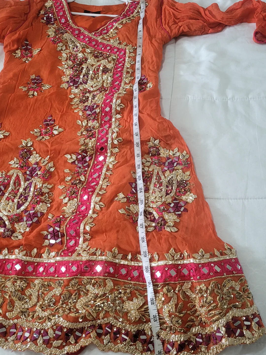 Sathangi Orange & Pink Embroidered Shalwar Kameez Suit image indicator(7)