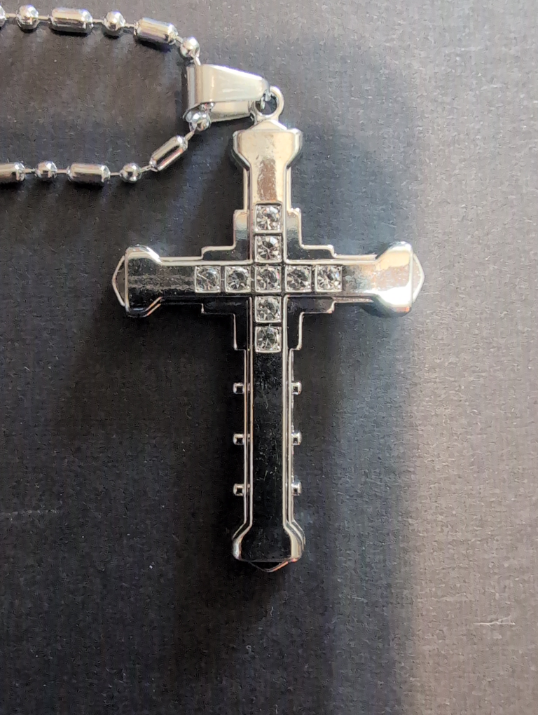 Men's Stainless Steel Cross Necklace with Cubic Zirconia