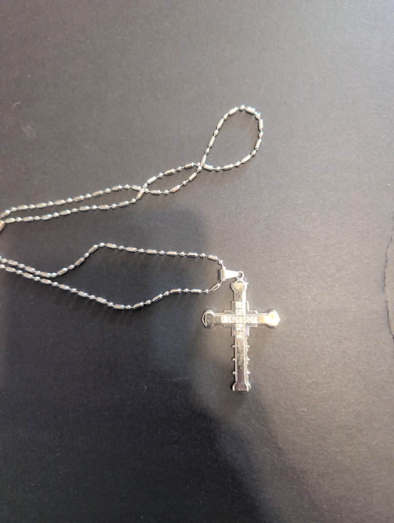 Men's Stainless Steel Cross Necklace with Cubic Zirconia - photo 2