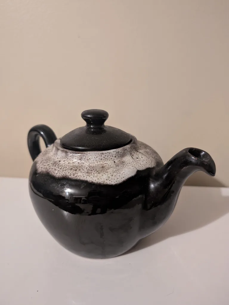 Vintage Ceramic Teapot - Black and White Glaze image indicator(4)