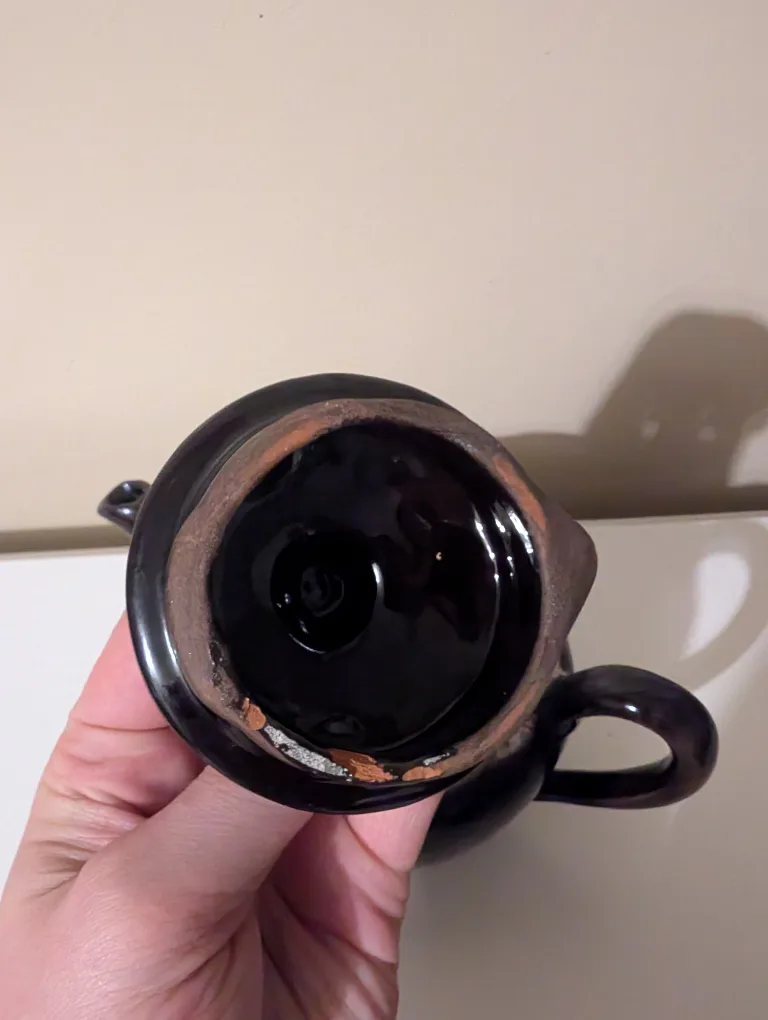 Vintage Ceramic Teapot - Black and White Glaze image indicator(5)