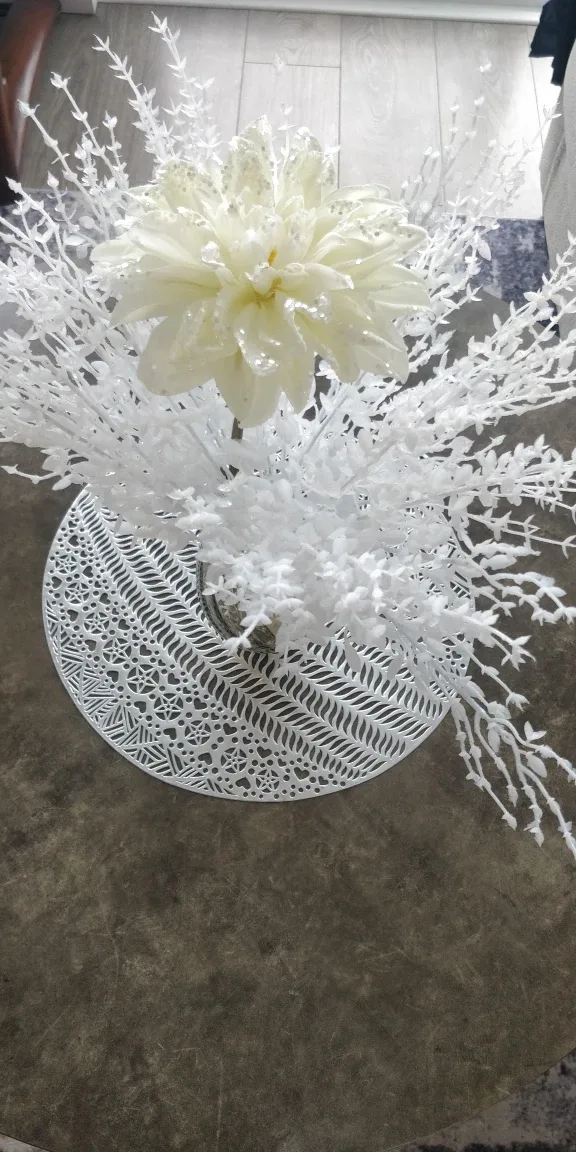 White Artificial Flower Arrangement with Glass vase image indicator(2)