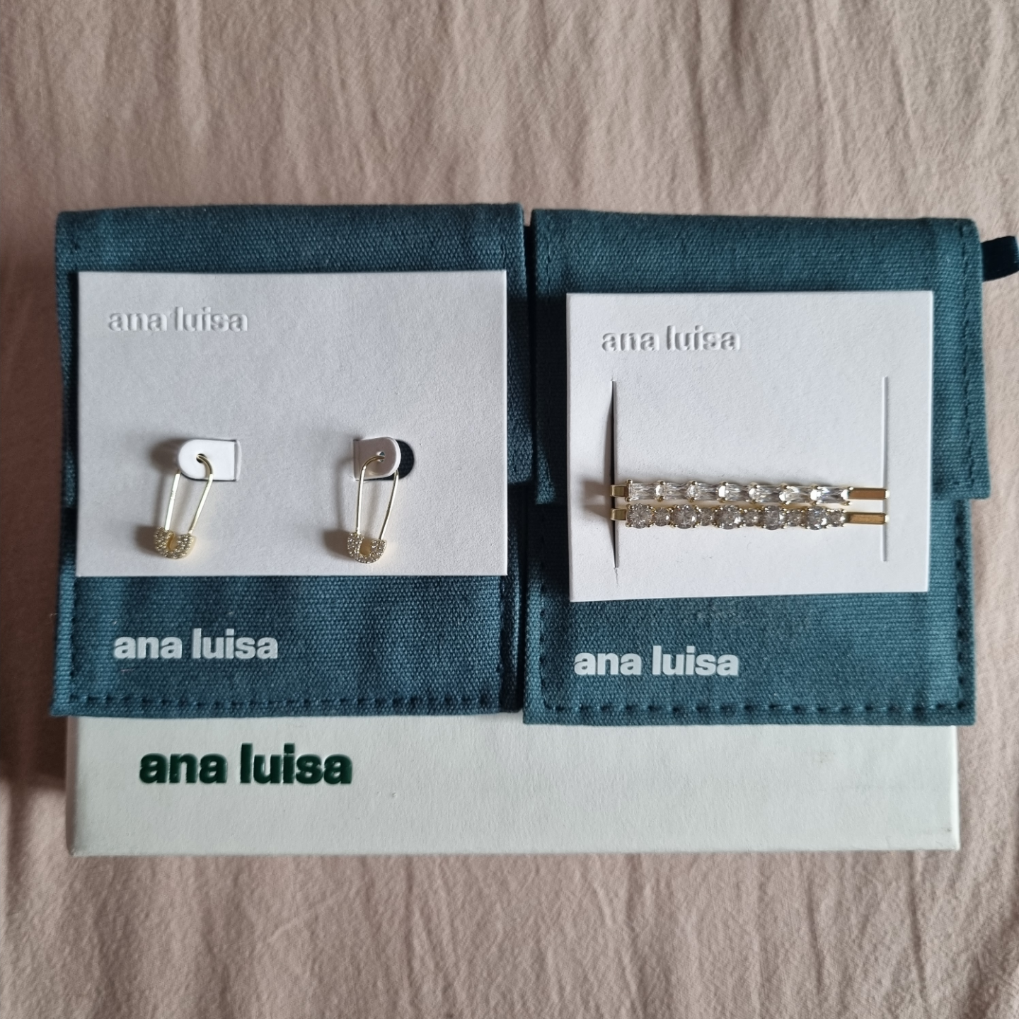 Gold Silver Safety pins Earrings + free hairpins ana luisa