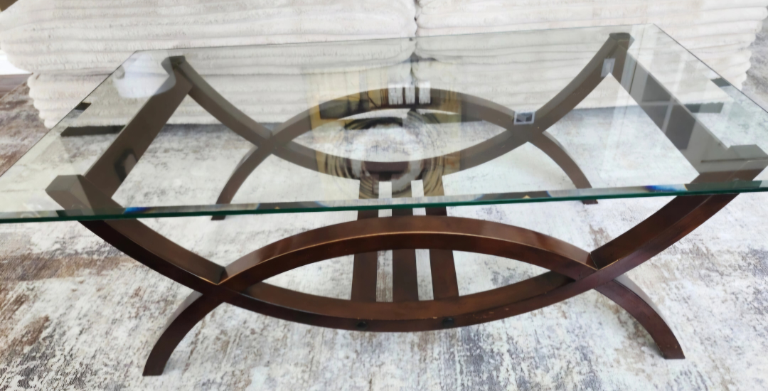 Set of three glass top coffee tables