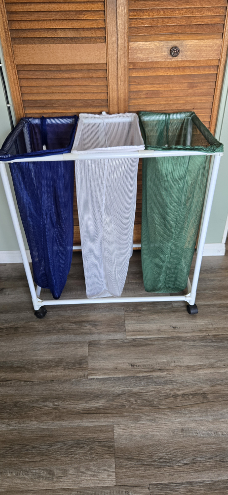 Three-compartment rolling laundry hamper