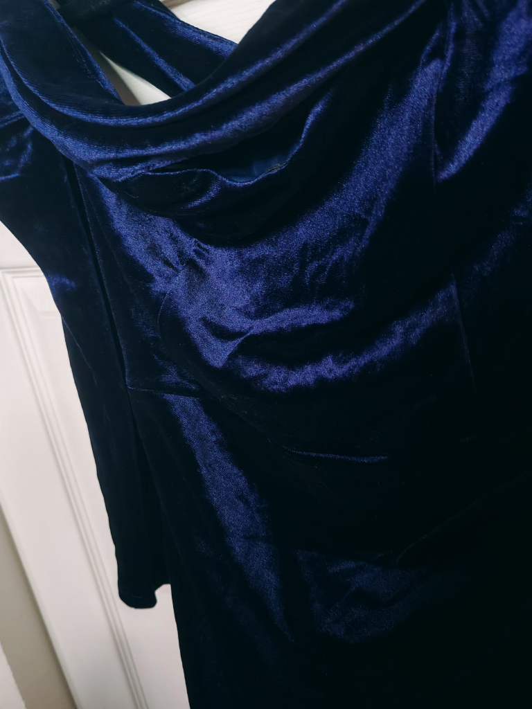Navy Blue Velvet Maxi Prome Dress Dinner Dress - Size S - photo 2