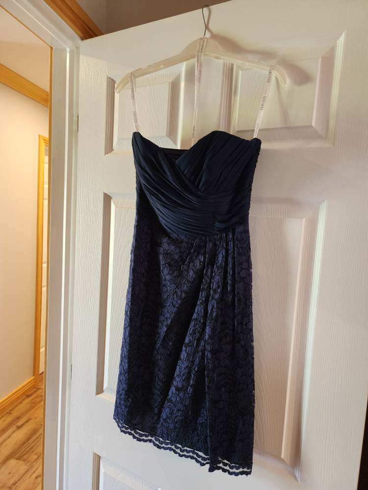 Navy Blue Strapless Lace Cocktail Dress - photo 2