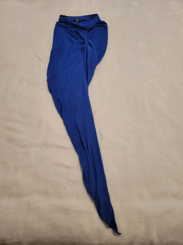 Denim Button-Front Jumpsuit and Royal Blue Asymmetrical Skirt image indicator(2)