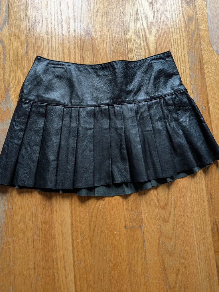 Black Leather Pleated Mini Skirt thumbnail
