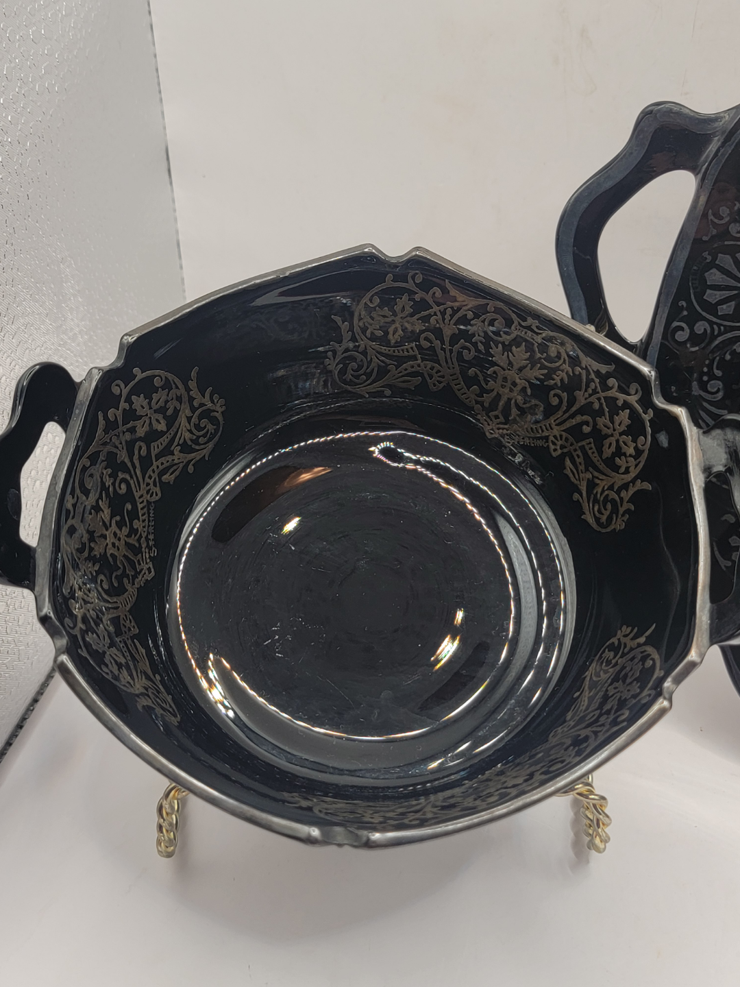 Vintage Black Glass Serving Bowl and Plate Set - photo 4