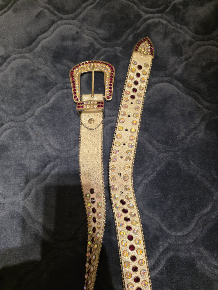 Rhinestone embellished gold leather belt size XL - photo 2