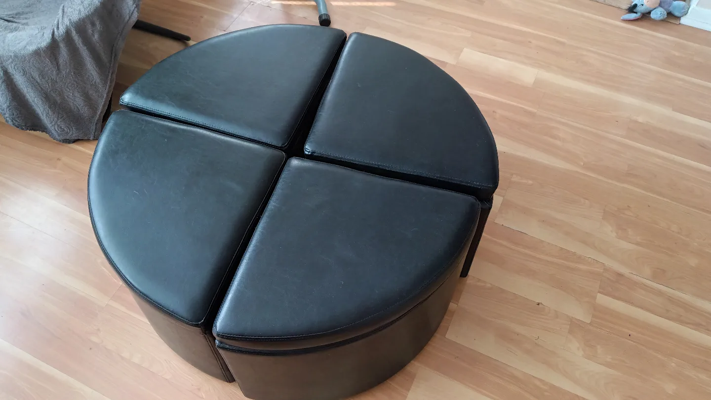 Black Leather Ottoman Set thumbnail