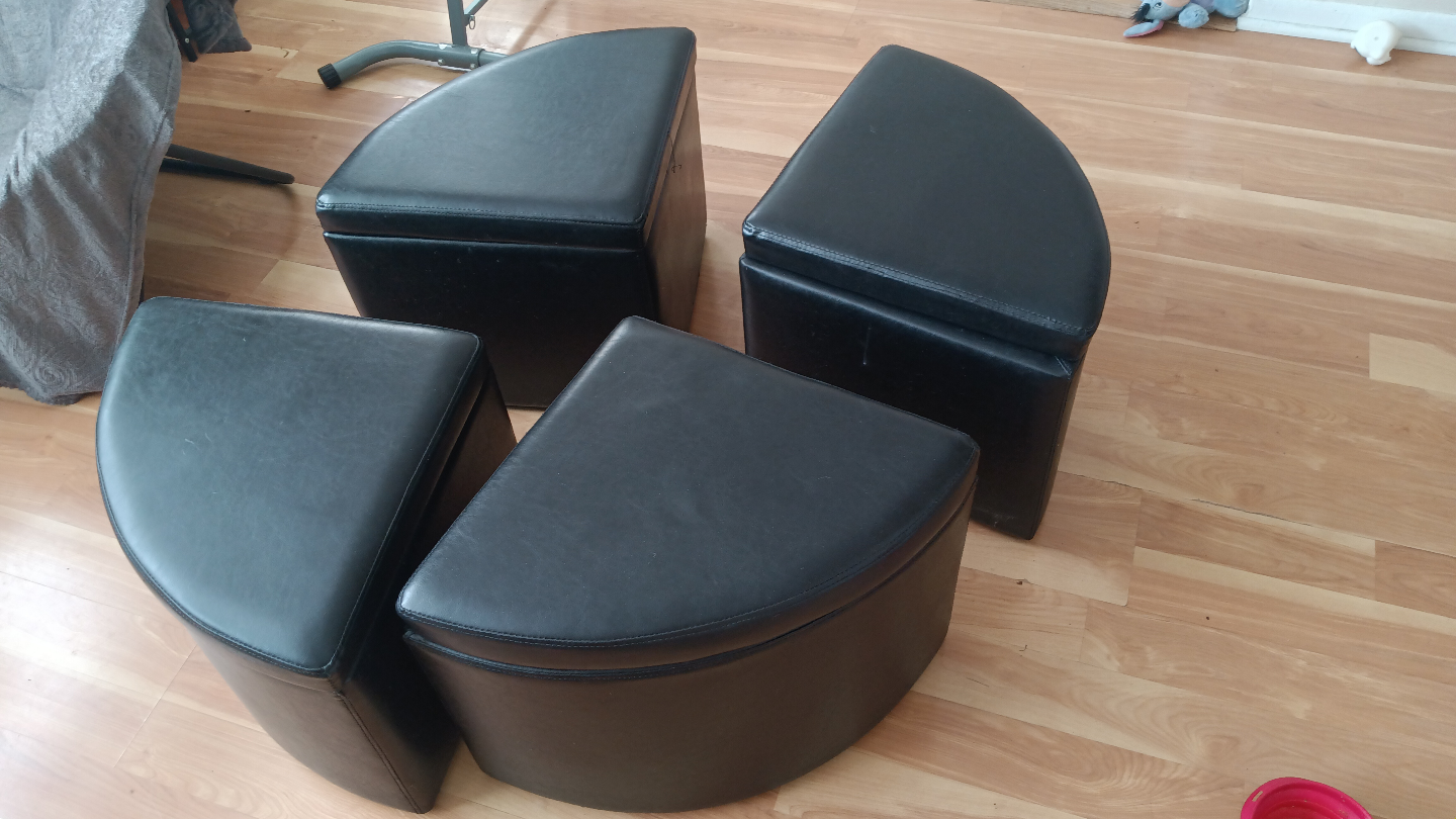 Black Leather Ottoman Set - photo 2