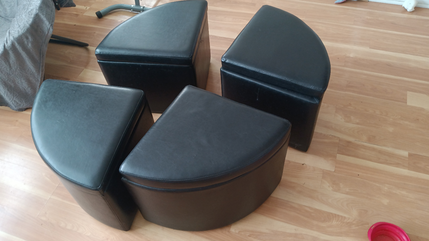 Black Leather Ottoman Set - photo 3