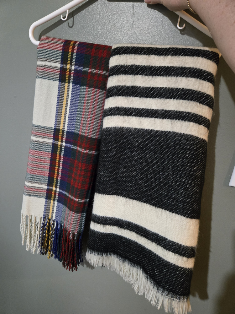 Two Cozy, Soft Large Scarves - Plaid & Stripe