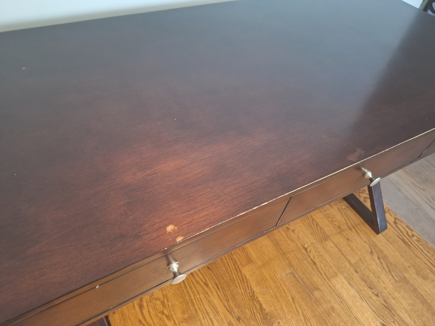 Dark Brown Wooden Writing Desk with Three Drawers - photo 4