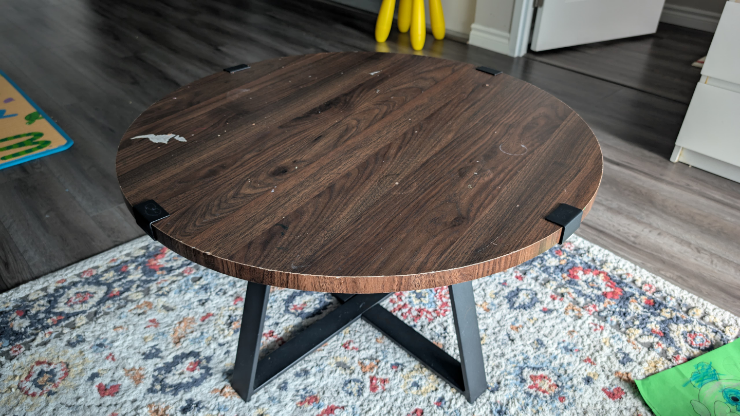 Round Wood and Metal Accent Table