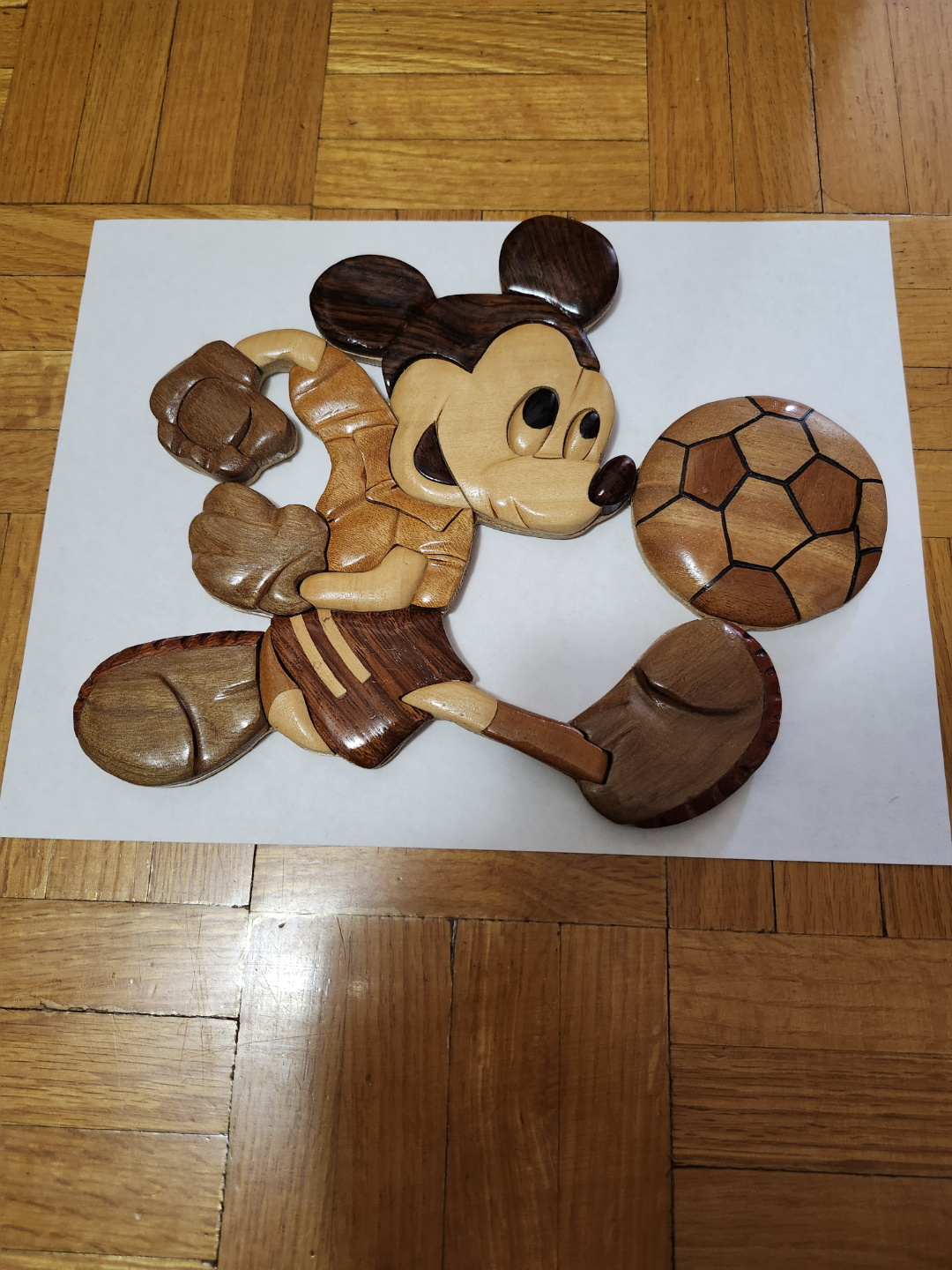 Vintage Wooden Mickey Mouse Soccer Player Wall Decor