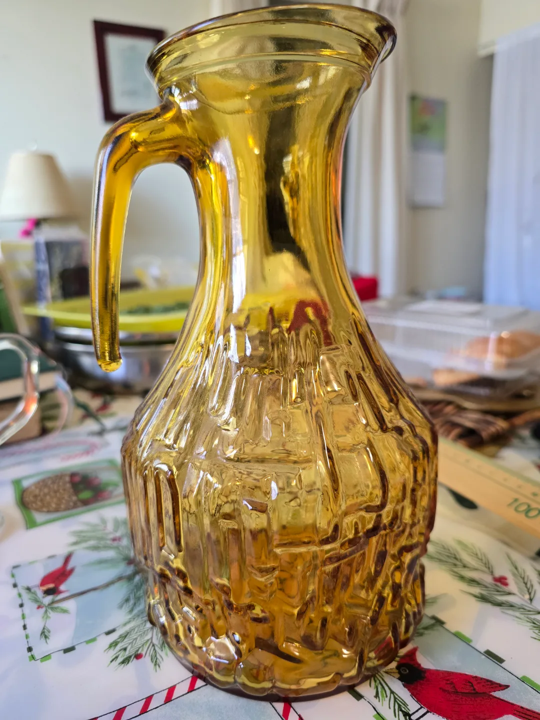 Vintage Amber Glassware Set - Vase, Pitcher & Dishes image indicator(5)
