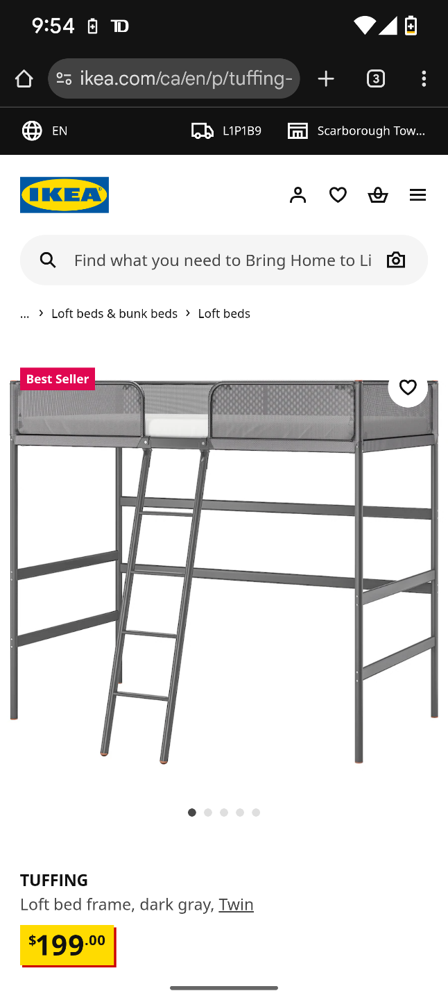 IKEA TUFFING Loft Bed Frame - Dark Gray Twin
