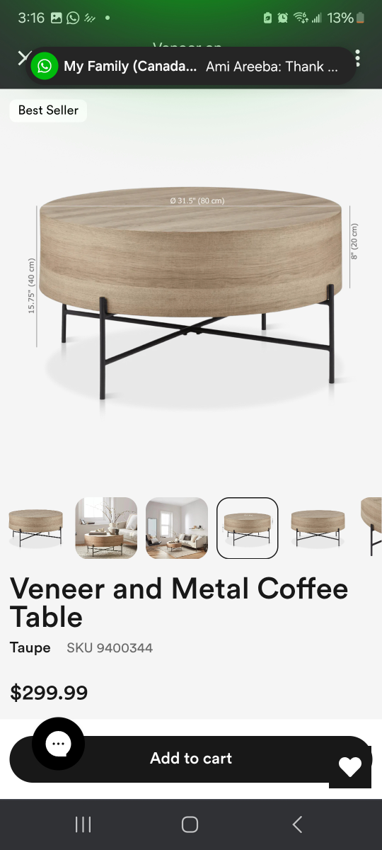 Bouclair Taupe Veneer and Metal Coffee Table - photo 2