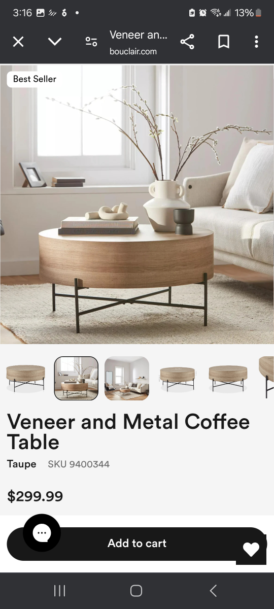 Bouclair Taupe Veneer and Metal Coffee Table - photo 3