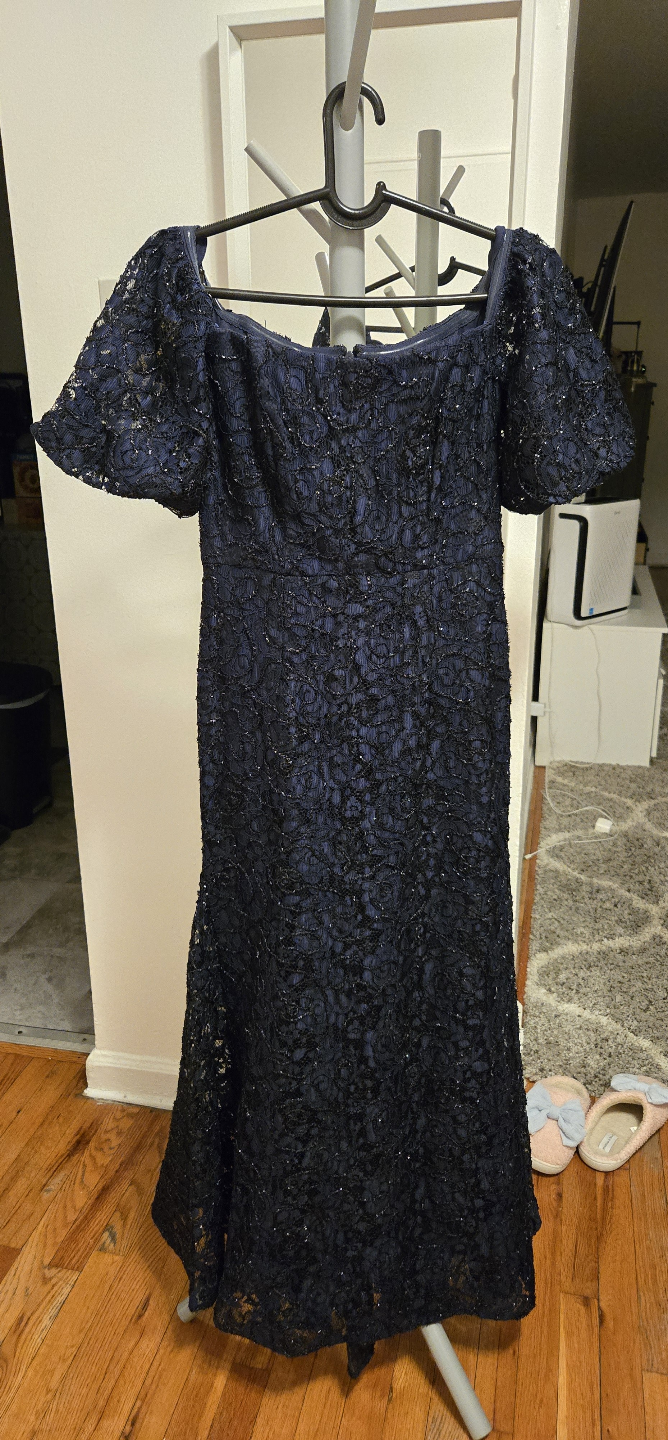 XScape Navy Blue Lace Formal Dress - photo 2