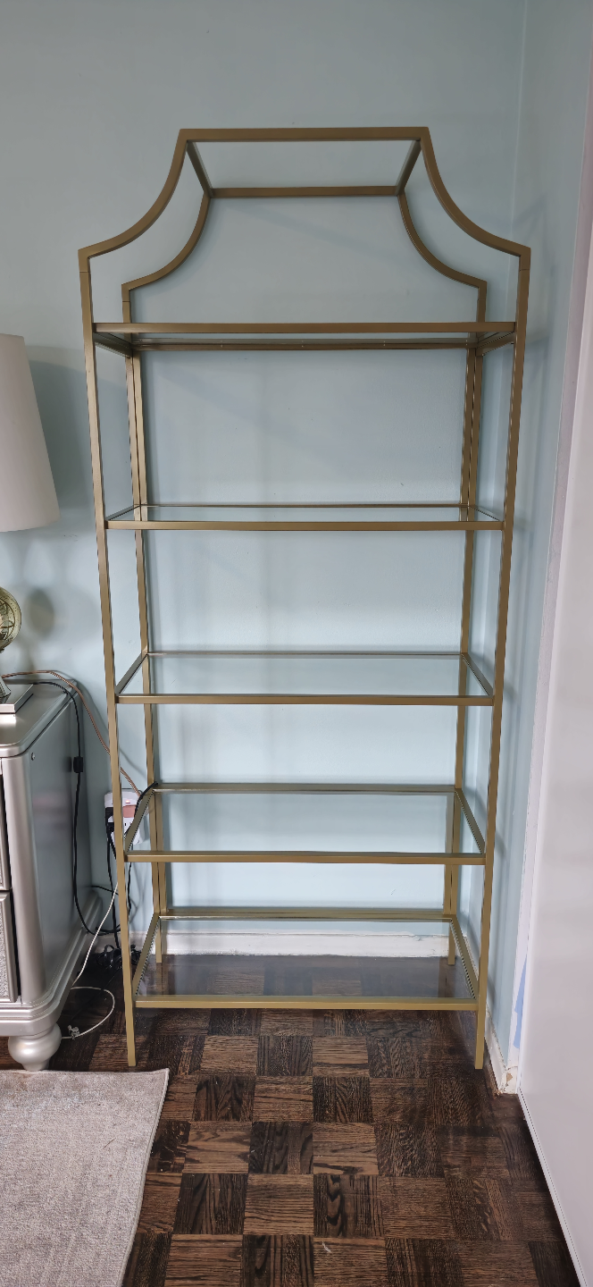 5 Tier Modern Gold Metal And Glass Display Shelving Unit