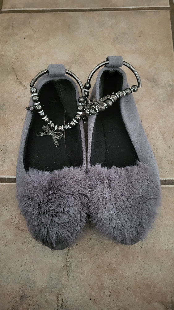 Grey Furry Flats with Beaded Ankle Detail - Size 37 - photo 2