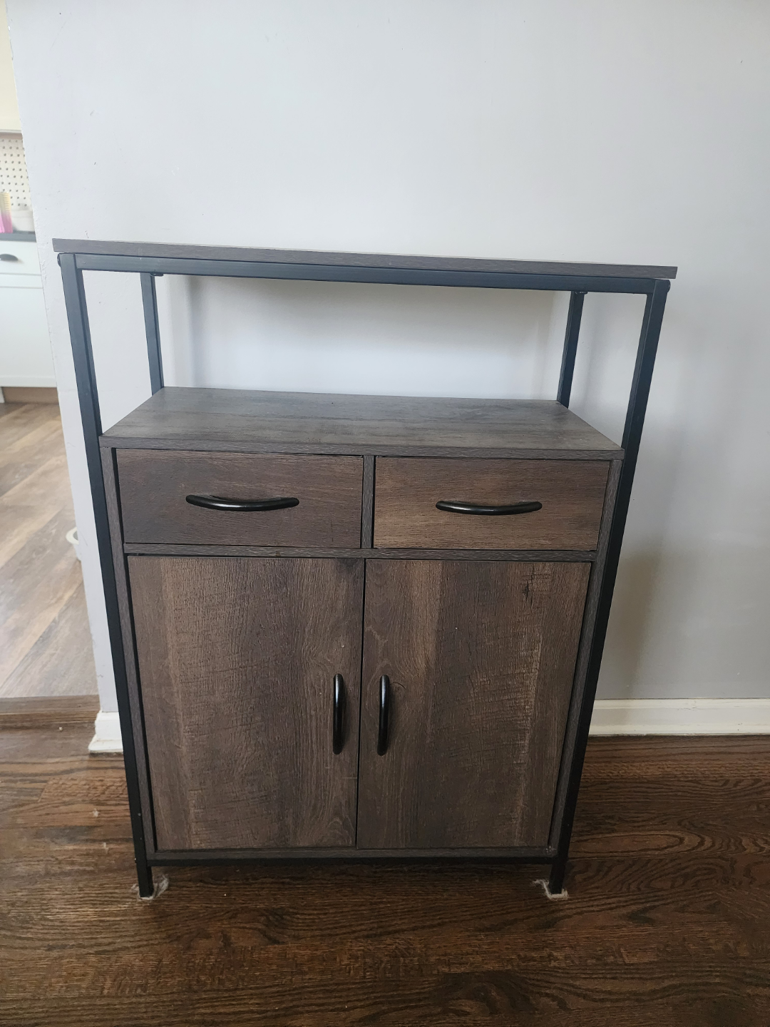 Dark Wood Storage Cabinet with Metal Frame