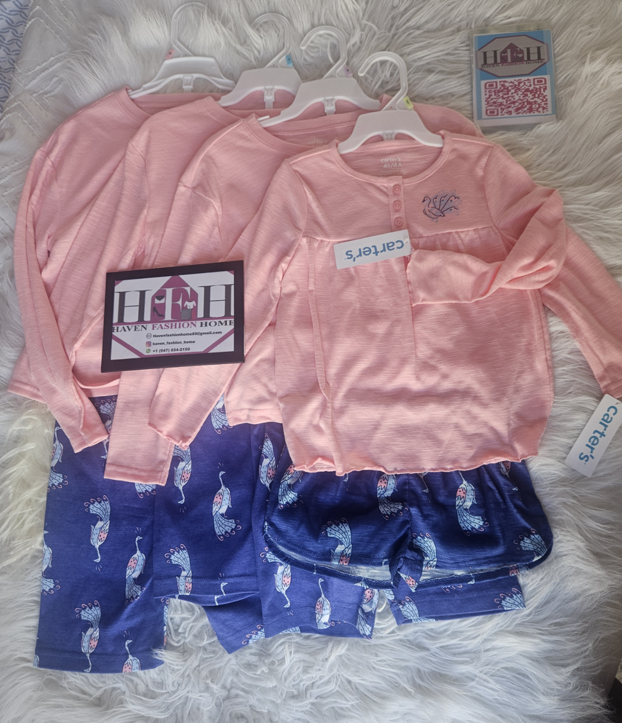 Carter's Girls' Pink LongSleeve Print Shorts Pajama Set