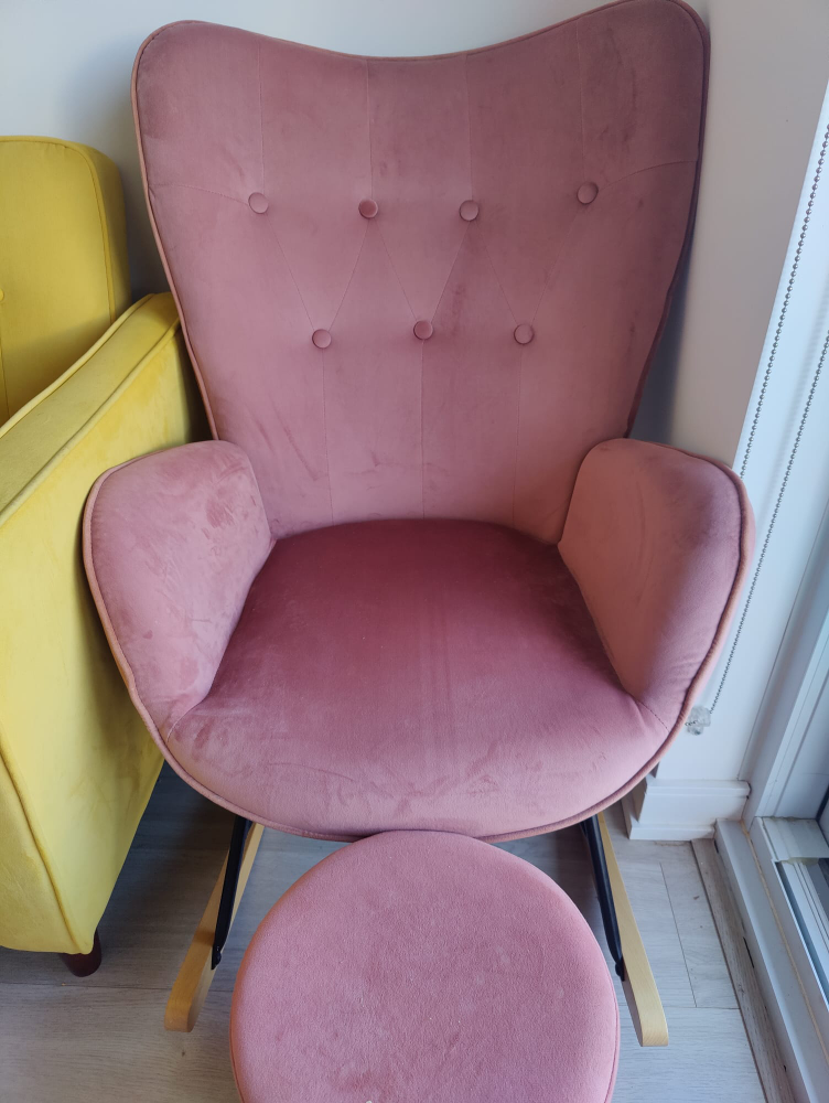 Pink Rocking Chair with Ottoman – Cozy & Stylish