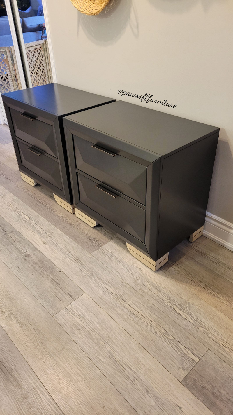Pair of Black Nightstands light wood accents - photo 5