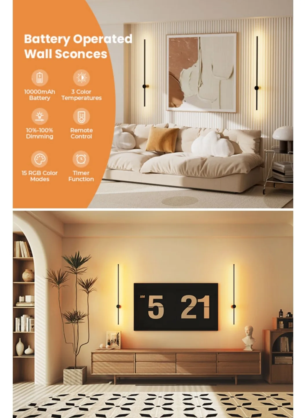 Pair of Rechargeable Modern LED Wall Lamps with Remote/: ✨ ✨ image indicator(8)