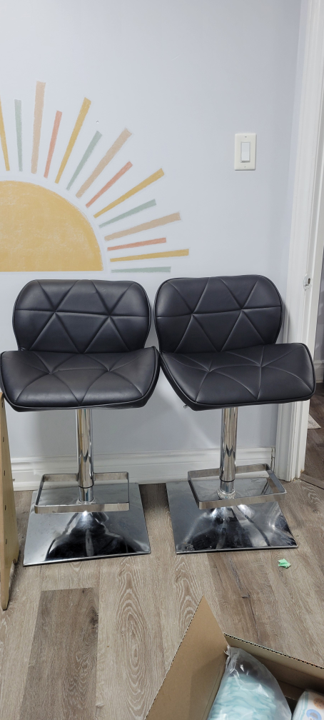 Pair of Black PU Leather Bar Stools - photo 2
