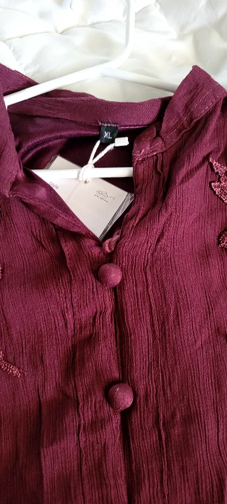 XL Burgundy Embroidered Maxi Dress with Lace Detail image indicator(3)