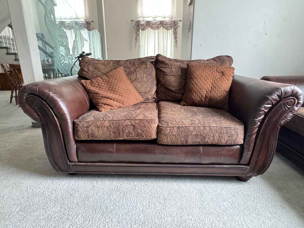 Brown Leather and Fabric Sofa Set - photo 3