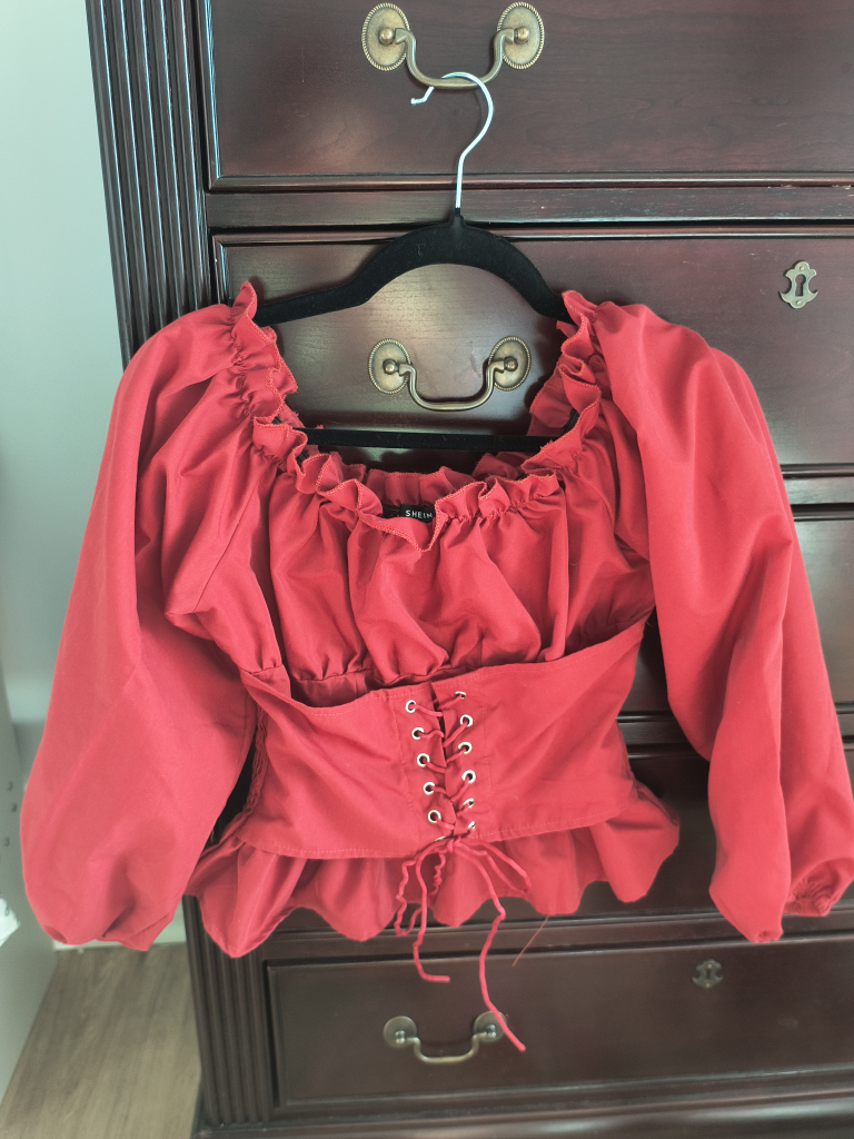 Red Off-the-Shoulder Corset Blouse