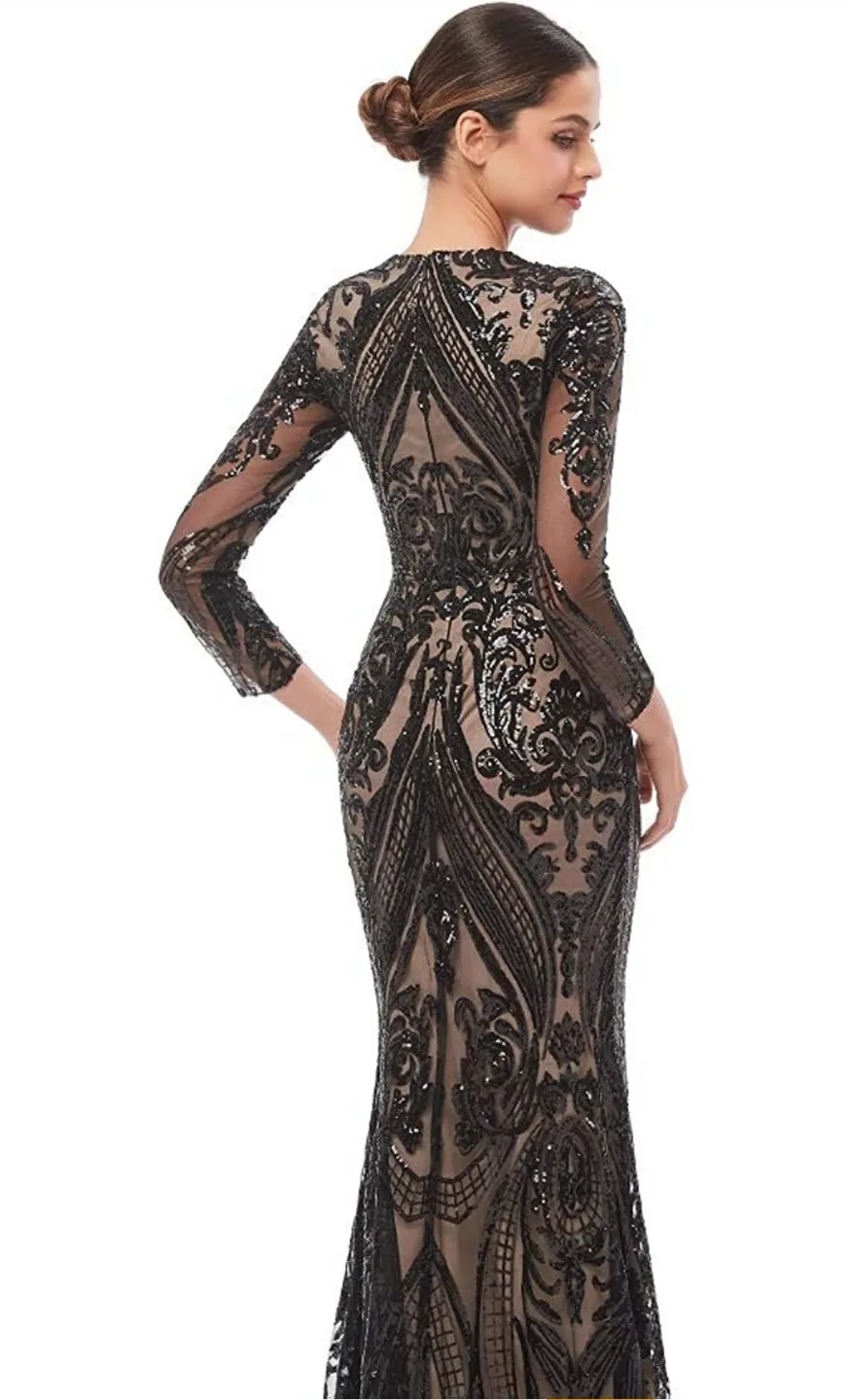 Elegant Black Sequin & Satin Evening Gown image indicator(5)