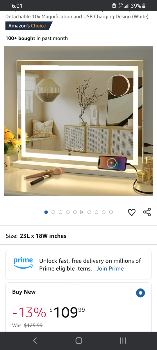 LED Lighted Vanity Mirror with 10x Magnification & USB Charging - photo 2