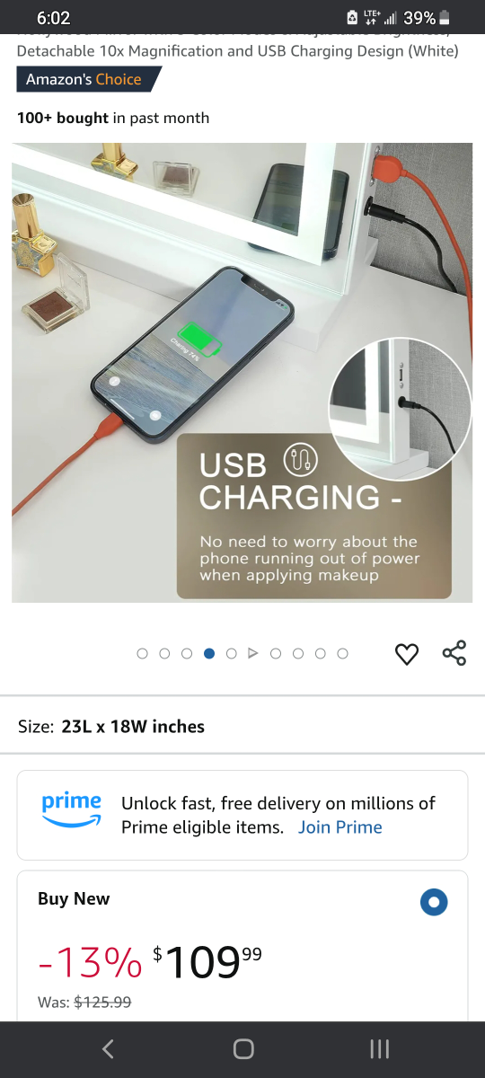 LED Lighted Vanity Mirror with 10x Magnification & USB Charging - photo 5