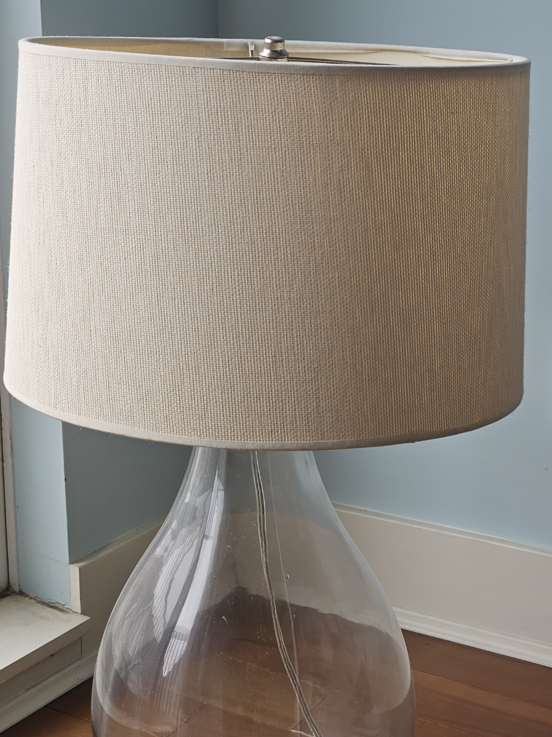 Large Glass Table Lamp with Cream Shade - photo 2