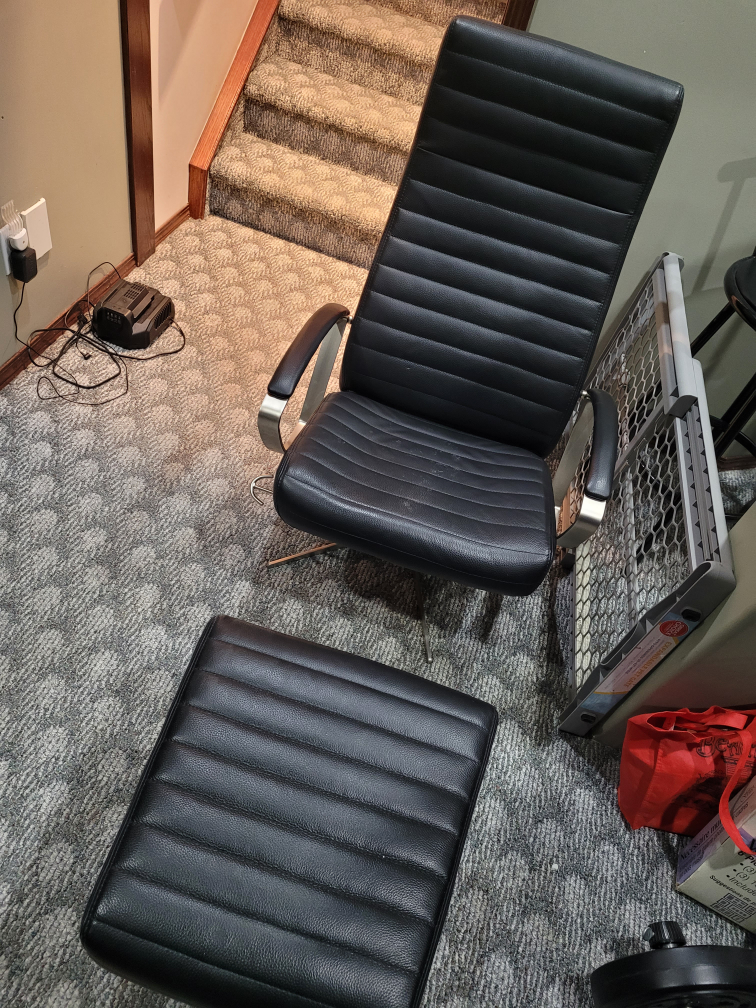 Modern Black Leather Recliner with Ottoman