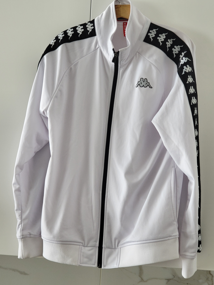 white Kappa 222 Banda track jacket - with Black Stripes - Size L