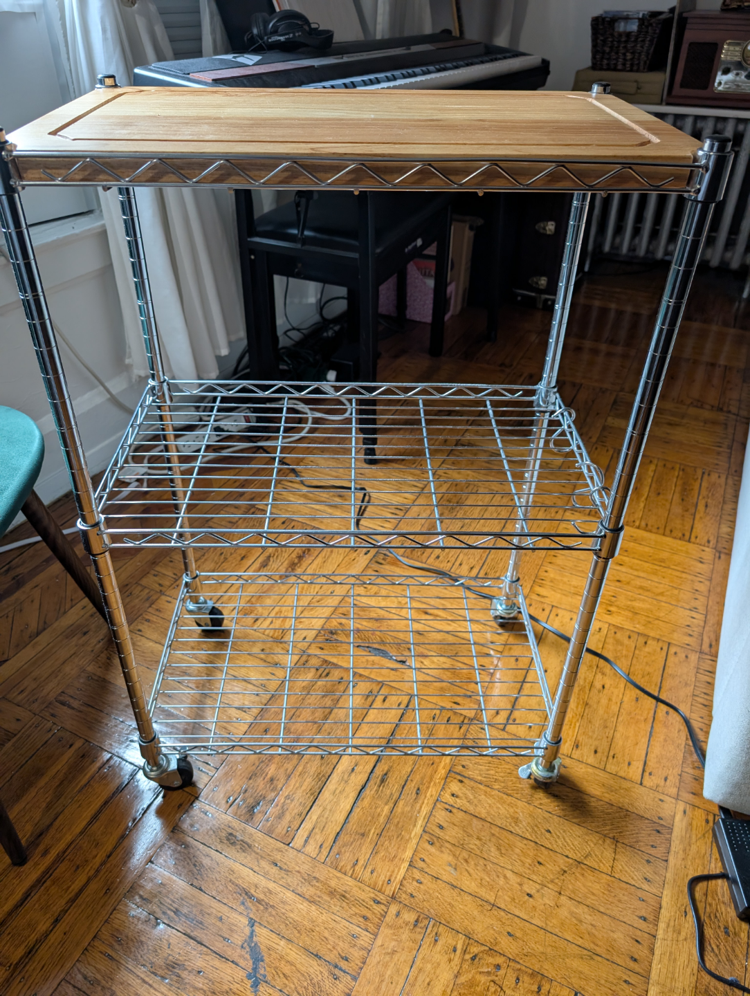 Rolling Kitchen Cart with Wooden Top