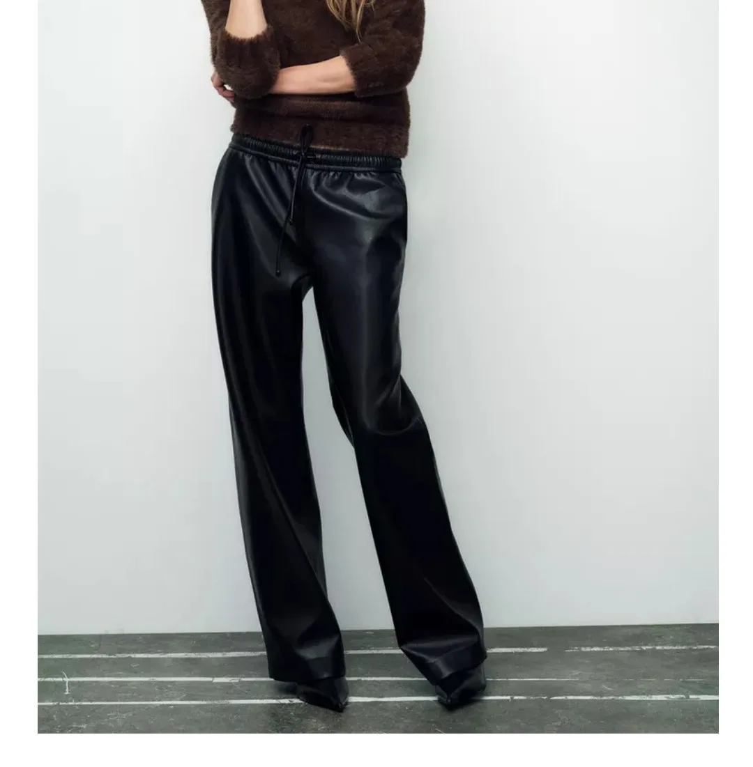Zara Black Faux Leather Pants thumbnail