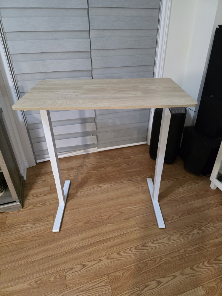 Adjustable Standing Desk - Light Wood Top, White Frame