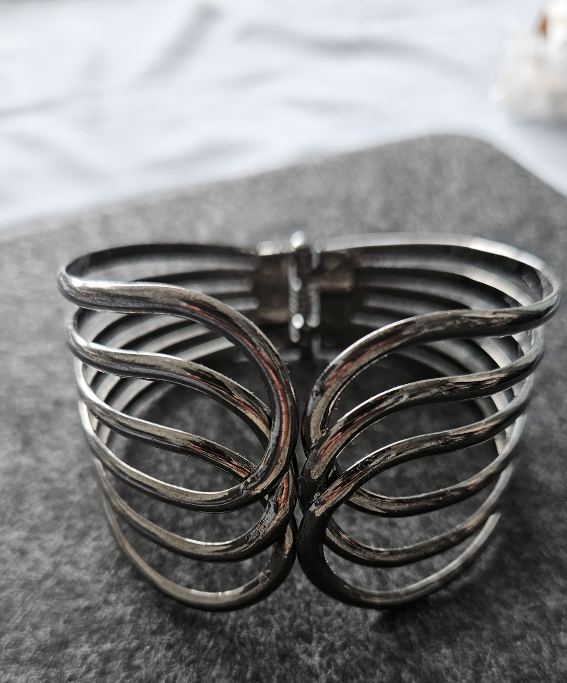 NEGOTIABLE - Beautiful Silver Dark Grey Metal Cuff Bracelet