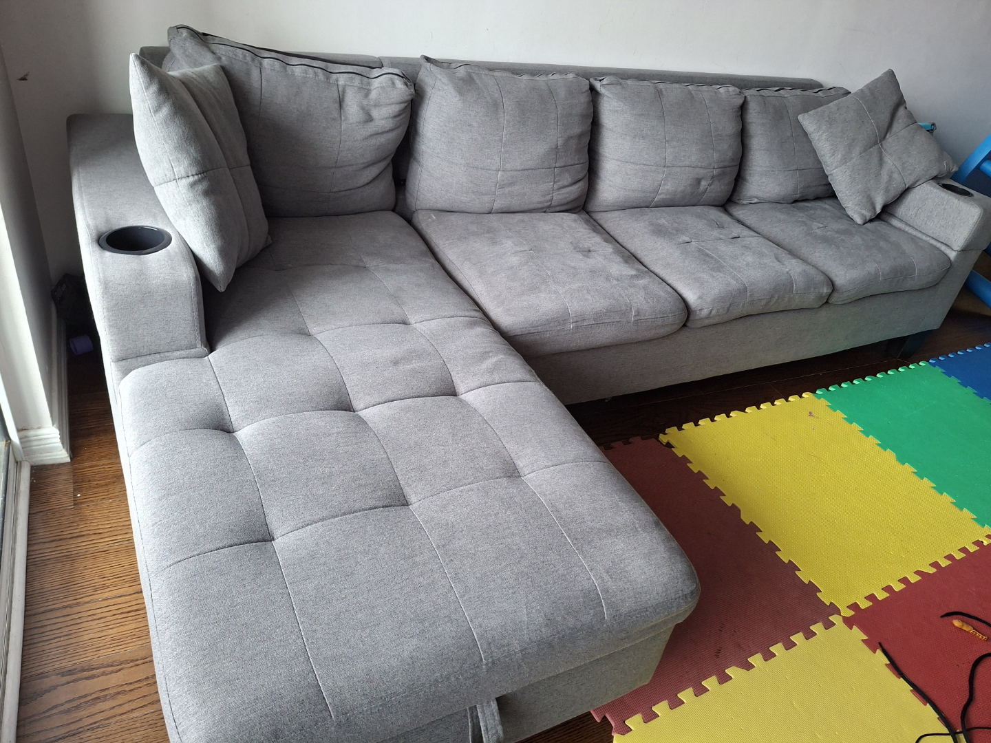 Grey L-Shaped Sectional Sofa with Storage - photo 4