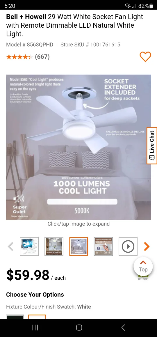 Bell + Howell 29W White Socket Fan Light with Remote image indicator(3)